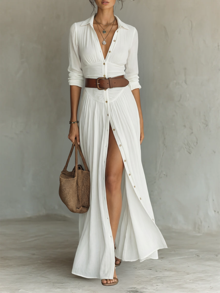 Maxi-Langkleid mit Reverskragen und langen Ärmeln