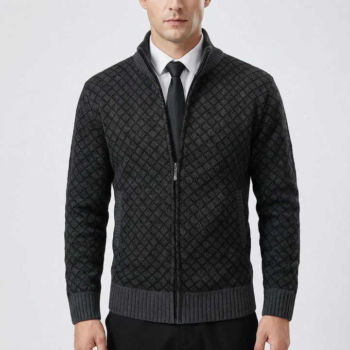 Strickpullover für Herren | Strickjacke mit Reißverschluss und Stehkragen