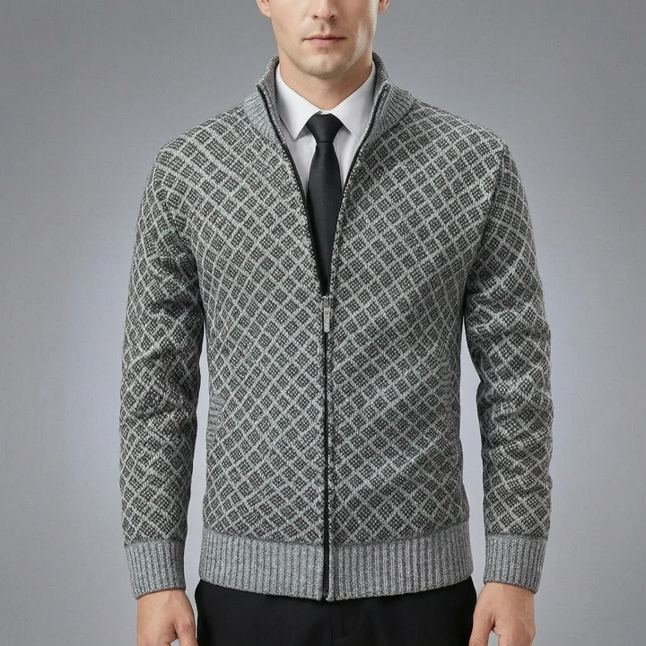 Strickpullover für Herren | Strickjacke mit Reißverschluss und Stehkragen