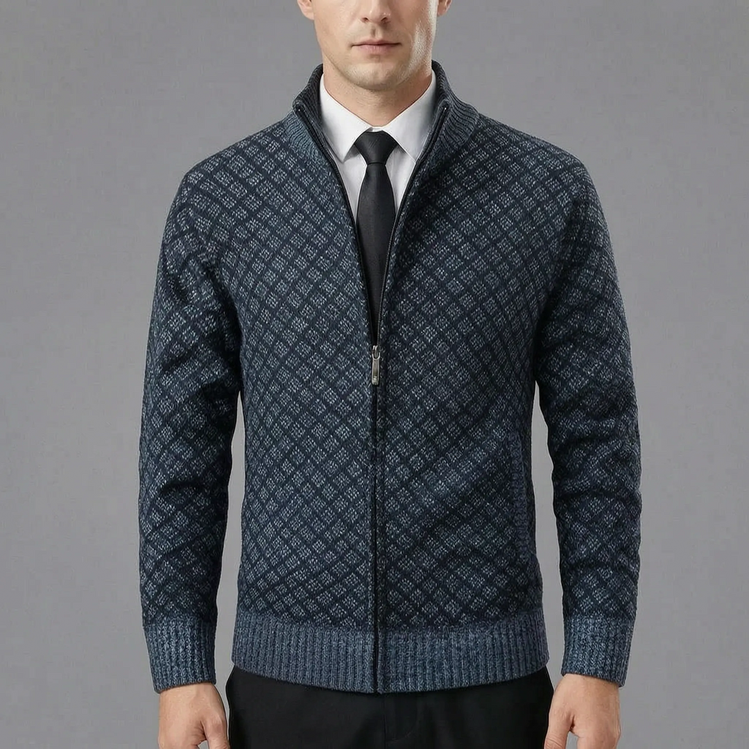 Strickpullover für Herren | Strickjacke mit Reißverschluss und Stehkragen