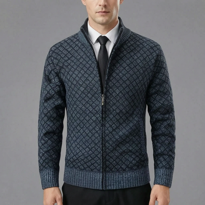 Strickpullover für Herren | Strickjacke mit Reißverschluss und Stehkragen