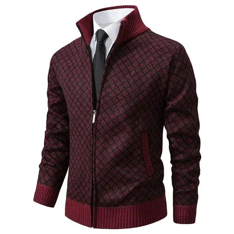 Strickpullover für Herren | Strickjacke mit Reißverschluss und Stehkragen