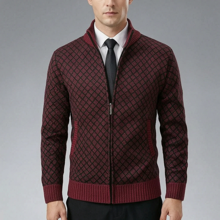 Strickpullover für Herren | Strickjacke mit Reißverschluss und Stehkragen