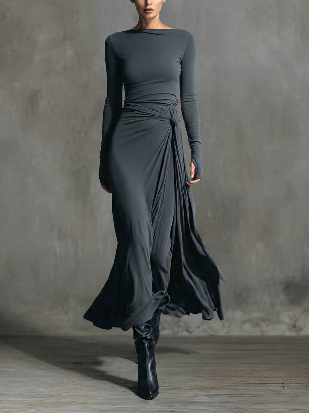 Naomie | Maxikleid mit Seidenknoten