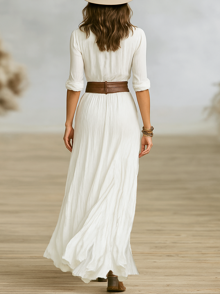 Aurore | Langes Leinenkleid mit Umgekehrtem Kragen