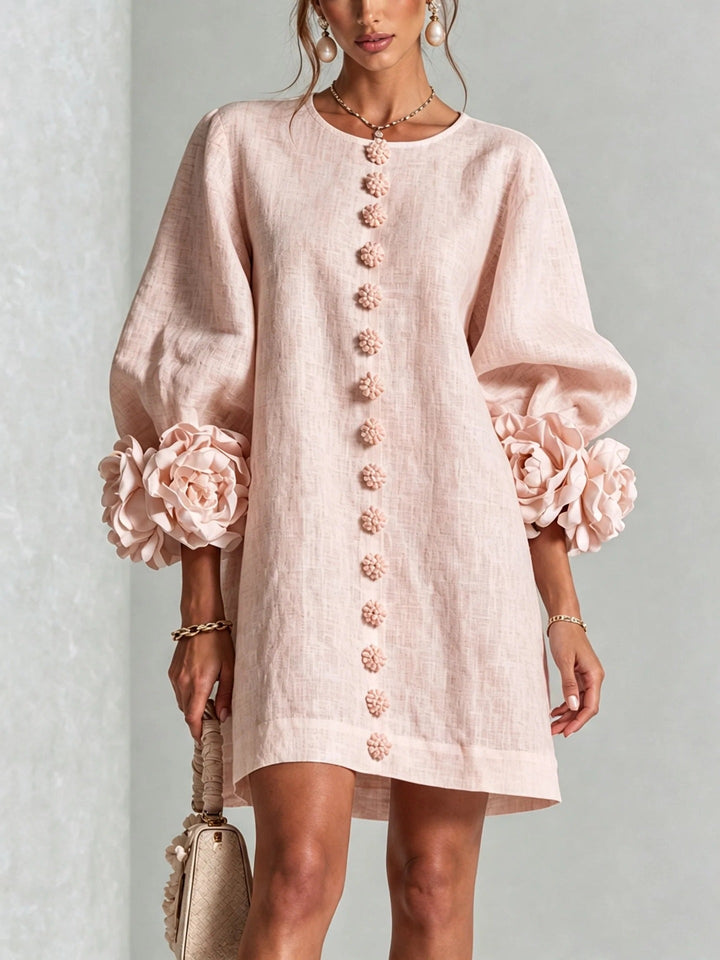 Blumenkleid mit Puffärmeln und rundem Ausschnitt
