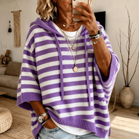 Anais – Lila Gestreifter Poncho Pullover