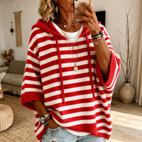 Charlotte – Roter Gestreifter Poncho Pullover