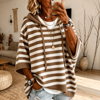 Mathilde – Taupe Gestreifter Poncho Pullover