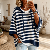 Marine – Navy Blau Gestreifter Poncho Pullover