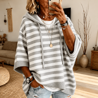 Celine – Grauer Gestreifter Poncho Pullover