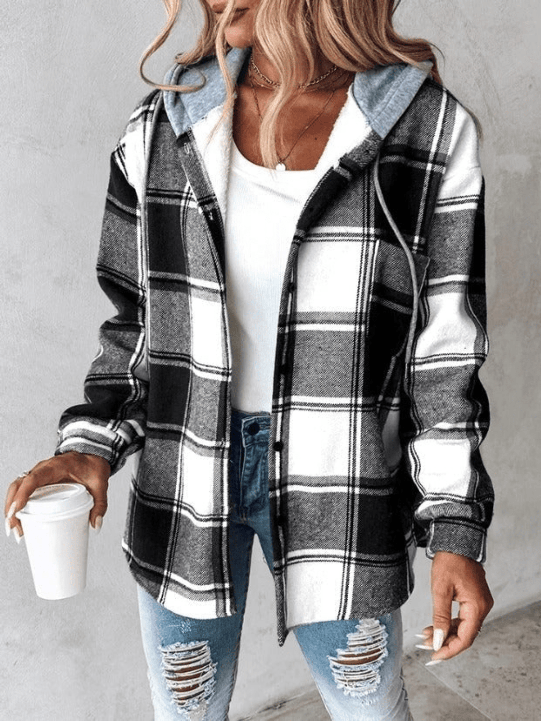 Harlow | Karierte Hemdjacke mit Kapuze