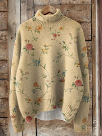 Flora | Vintage Pullover mit hohem Kragen und Blumenmuster