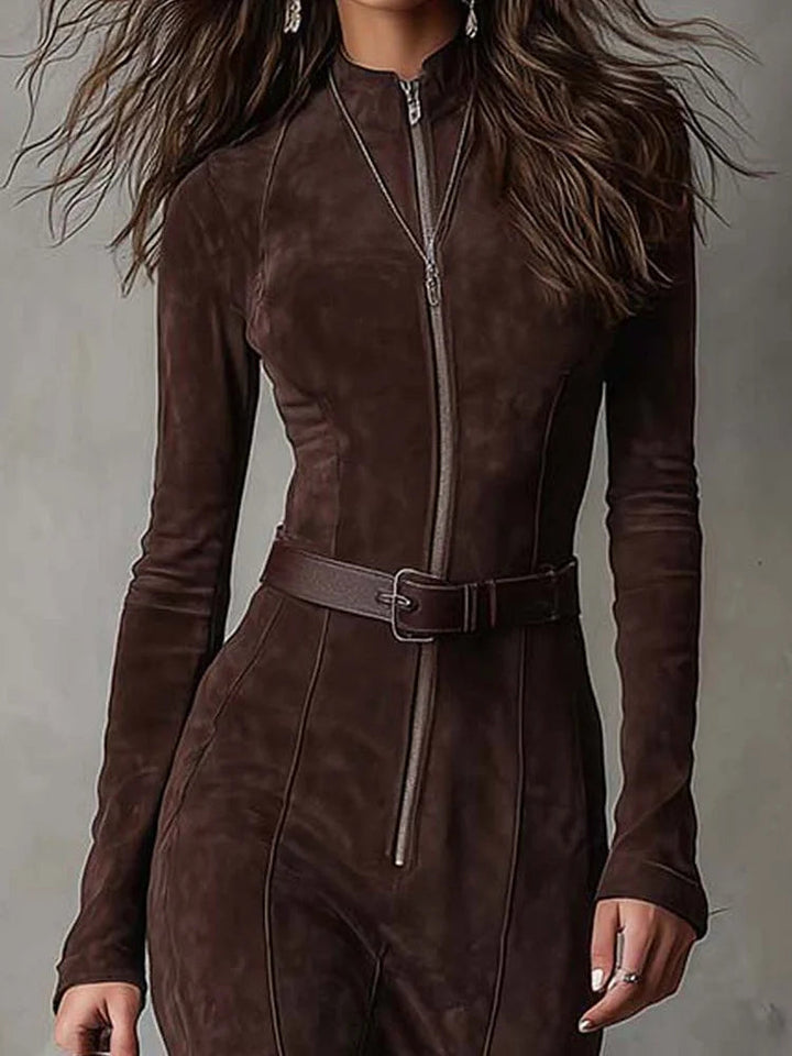 Marceline | Lange Braune Kleid mit Gürtel
