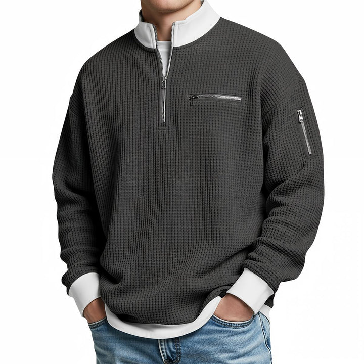Herrenpullover | Waffelstrickpullover mit halbem Reißverschluss