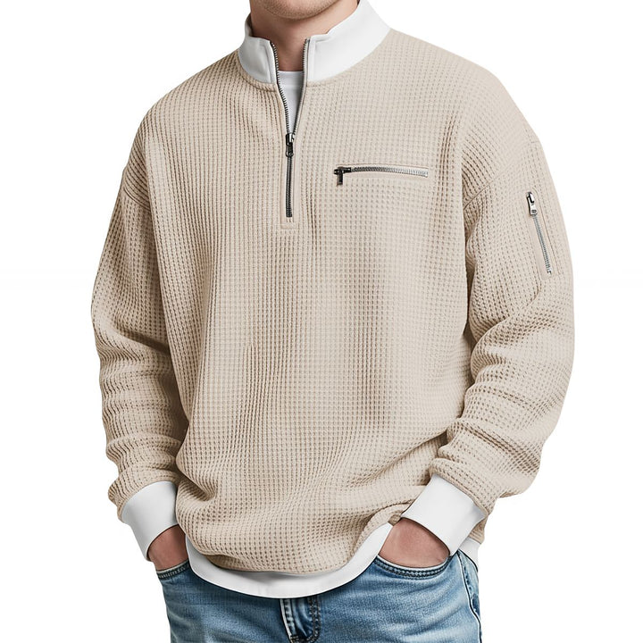 Herrenpullover | Waffelstrickpullover mit halbem Reißverschluss