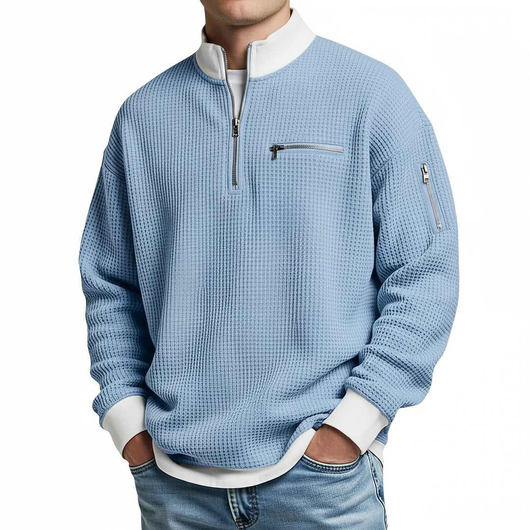 Herrenpullover | Waffelstrickpullover mit halbem Reißverschluss