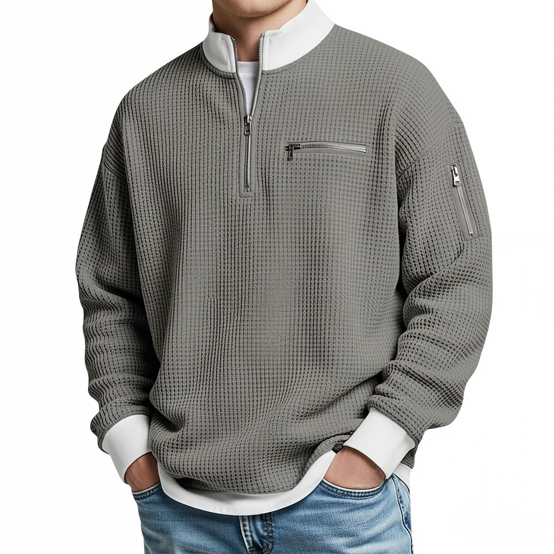 Herrenpullover | Waffelstrickpullover mit halbem Reißverschluss