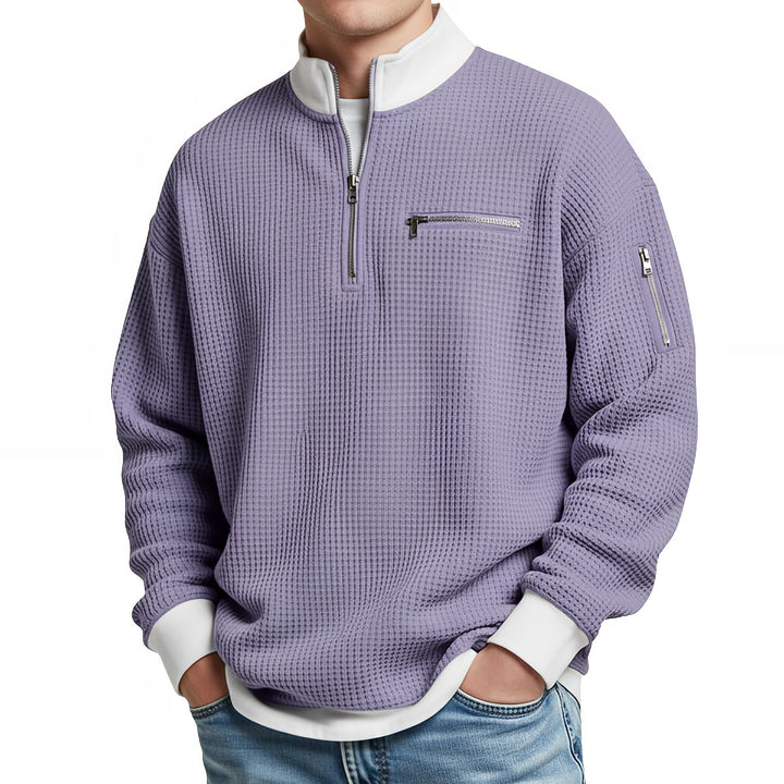 Herrenpullover | Waffelstrickpullover mit halbem Reißverschluss