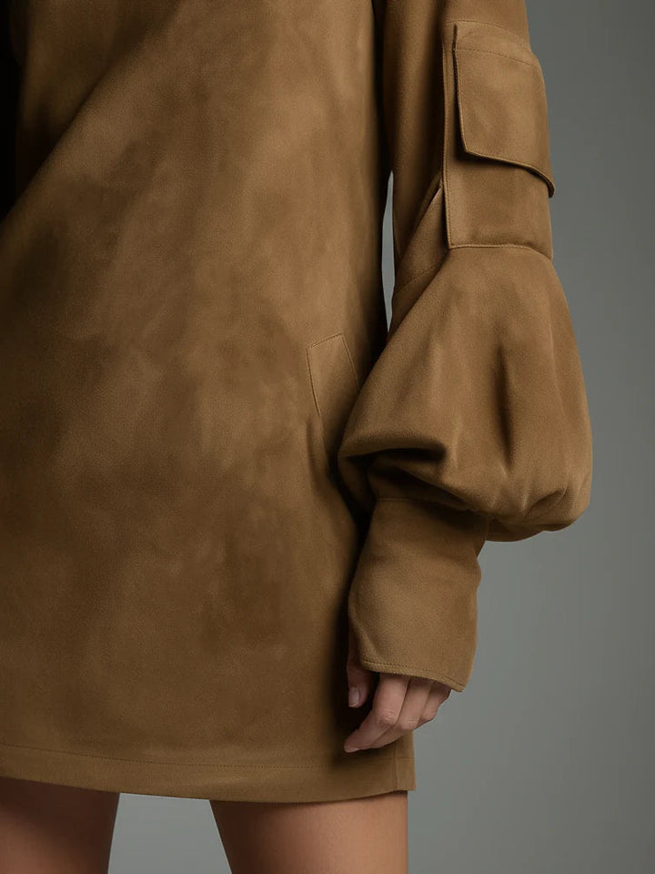Bibiane | Mini Kleid Oversized aus Wildleder mit Hohem Kragen