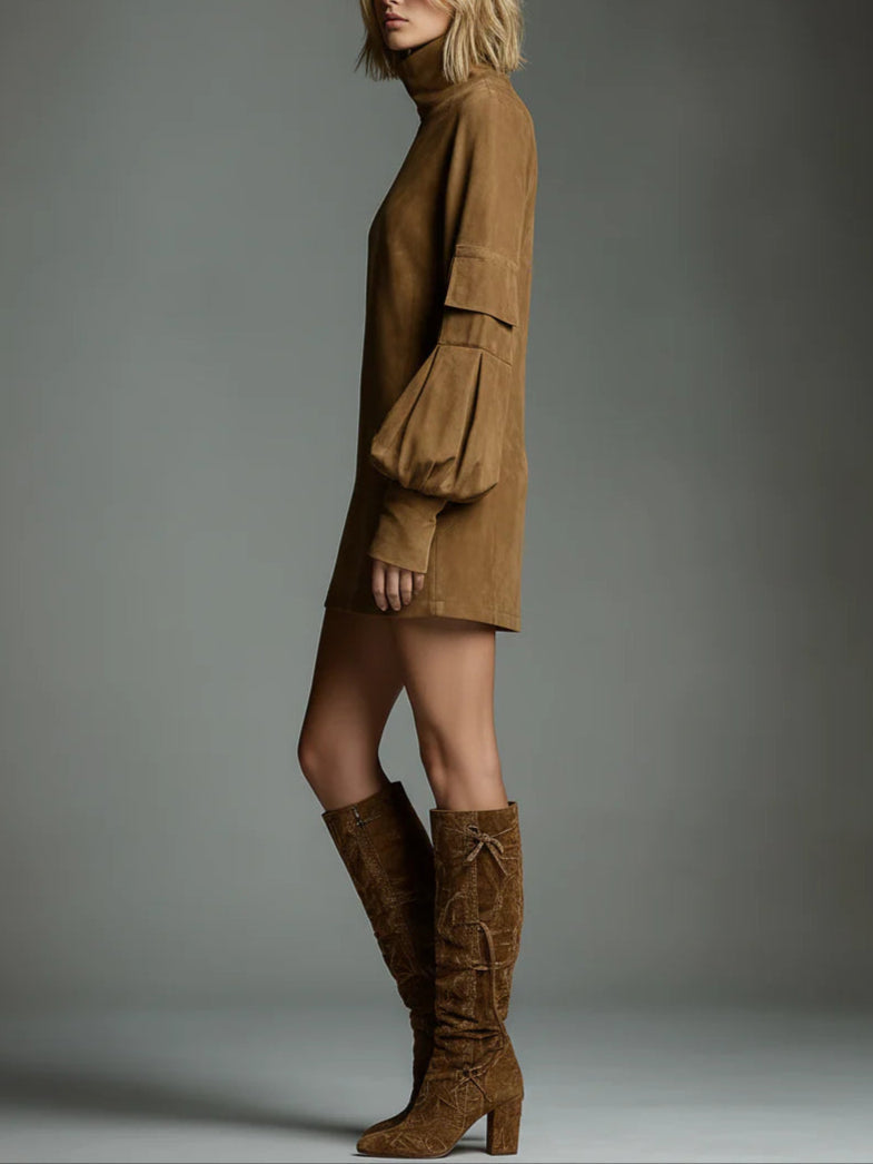 Bibiane | Mini Kleid Oversized aus Wildleder mit Hohem Kragen