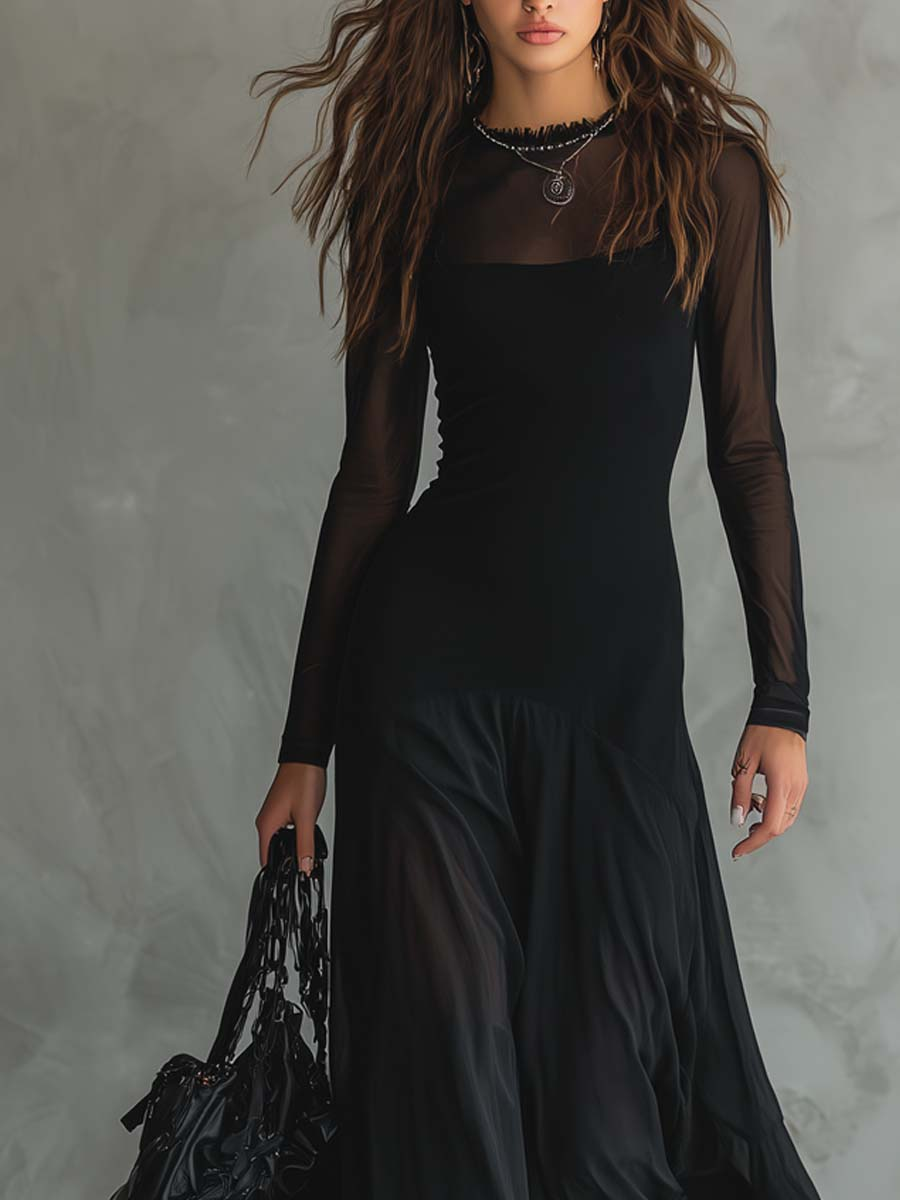 Neroa | Maxikleid aus schwarzem Tüll