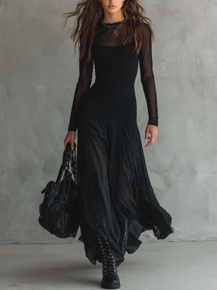 Neroa | Maxikleid aus schwarzem Tüll