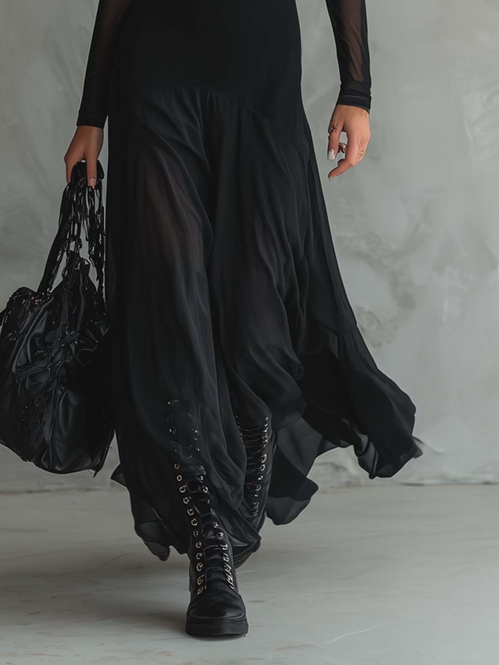 Neroa | Maxikleid aus schwarzem Tüll