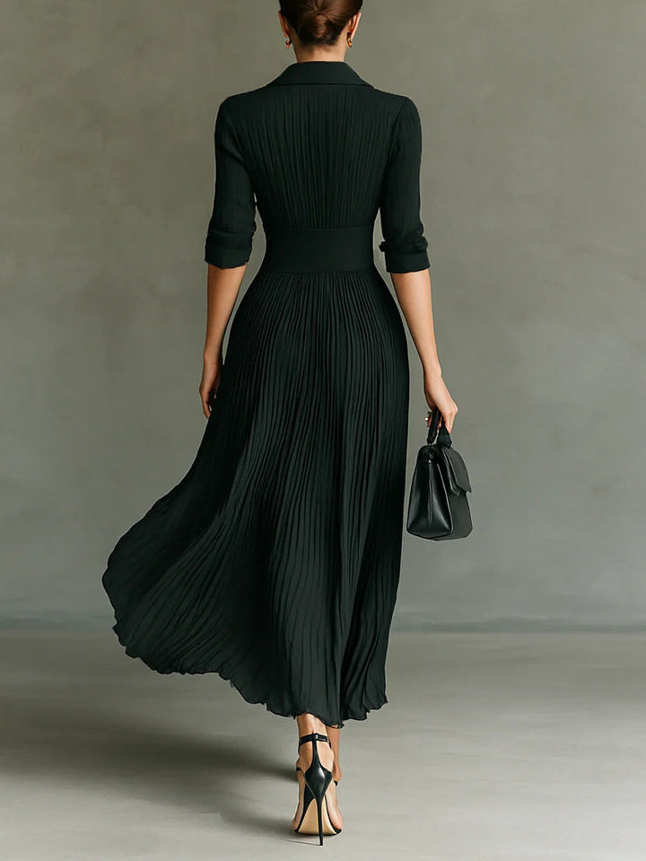 Elvire | Lange Plissierte Kleid mit Revers und Hoher Taille
