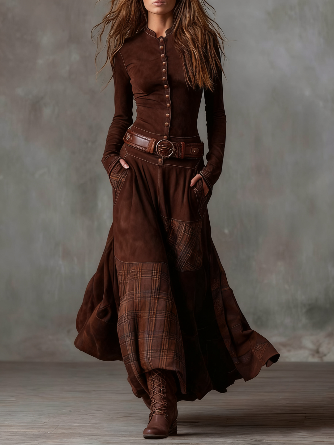 Élise | Langes Wildleder-Effektkleid mit Gürtel