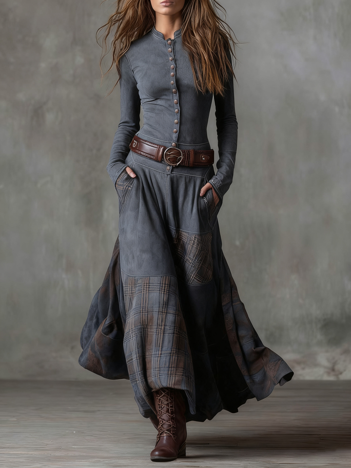 Élise | Langes Wildleder-Effektkleid mit Gürtel