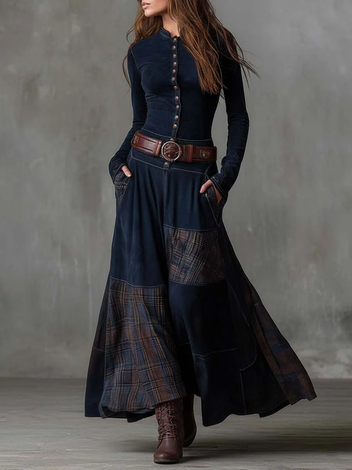 Élise | Langes Wildleder-Effektkleid mit Gürtel