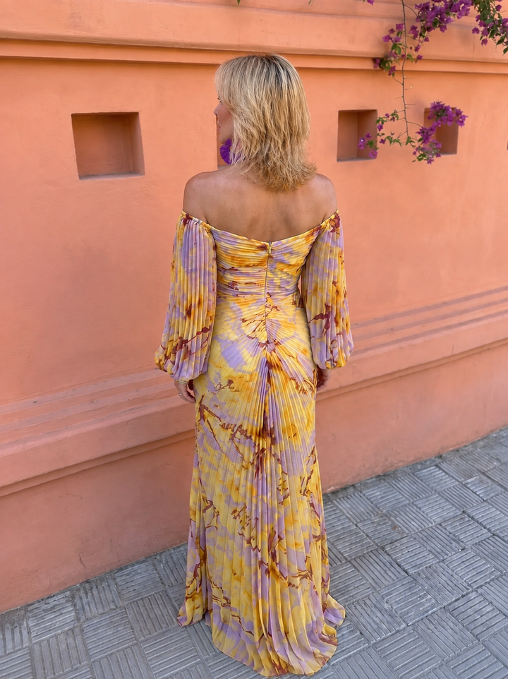 Greta™ | Langes Blumenkleid mit tiefem Ausschnitt
