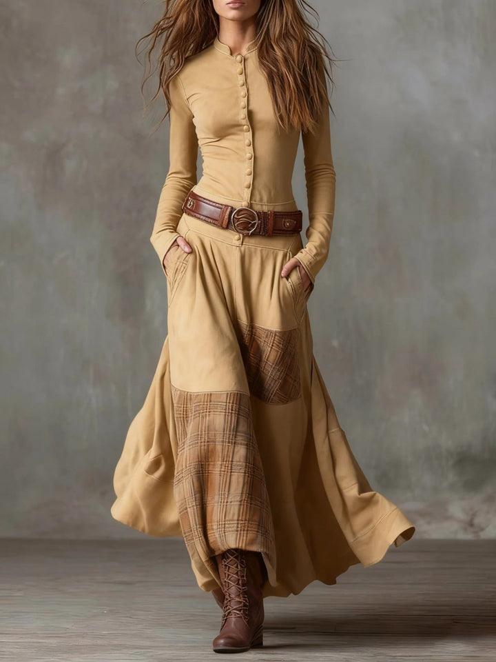 Élise | Langes Wildleder-Effektkleid mit Gürtel