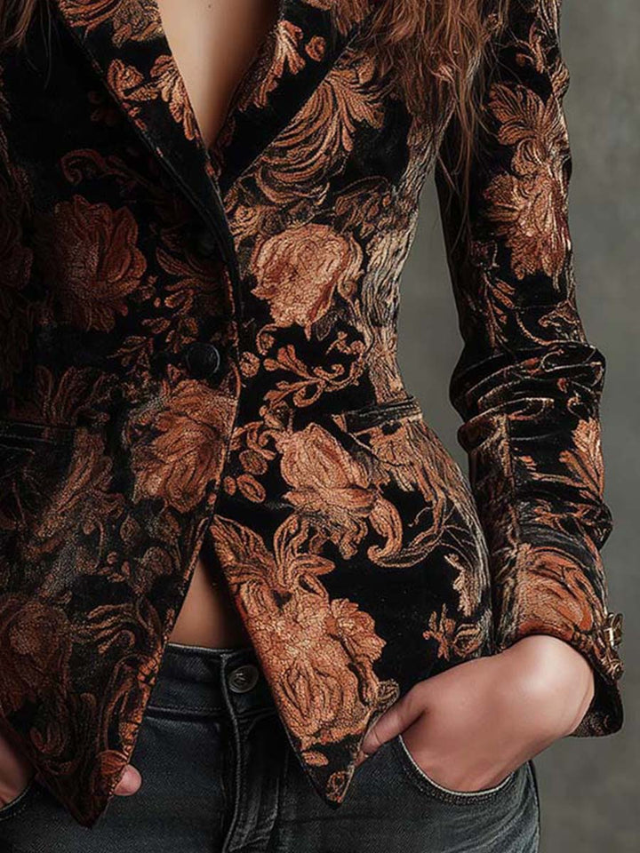 Blazer Tailored Schwarz und Bronze mit Blumenmuster für Damen
