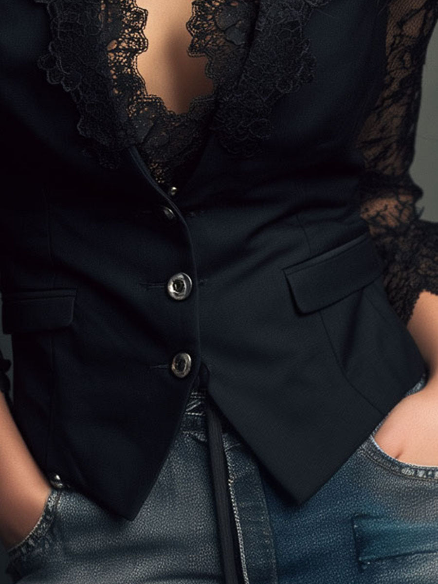 Noémie | Oberer Blazer Schwarz mit Halbtransparenten Ärmeln
