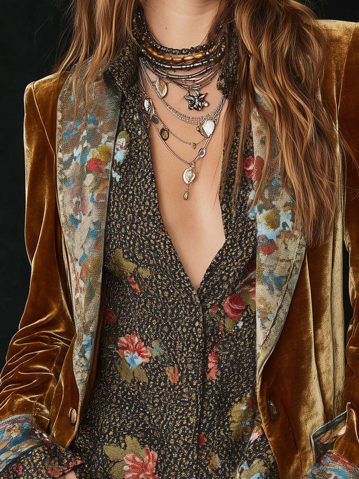 Marcelline | Blazer Patchwork Bedruckt Floral Vintage