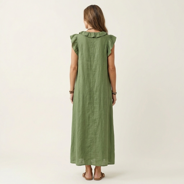 Josette | Maxikleid aus Leinen mit V-Ausschnitt und Volants