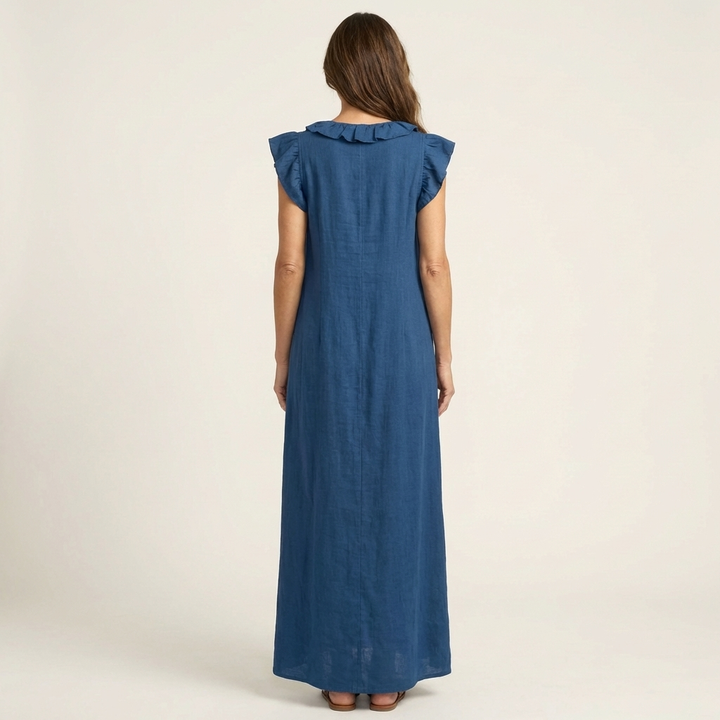 Josette | Maxikleid aus Leinen mit V-Ausschnitt und Volants