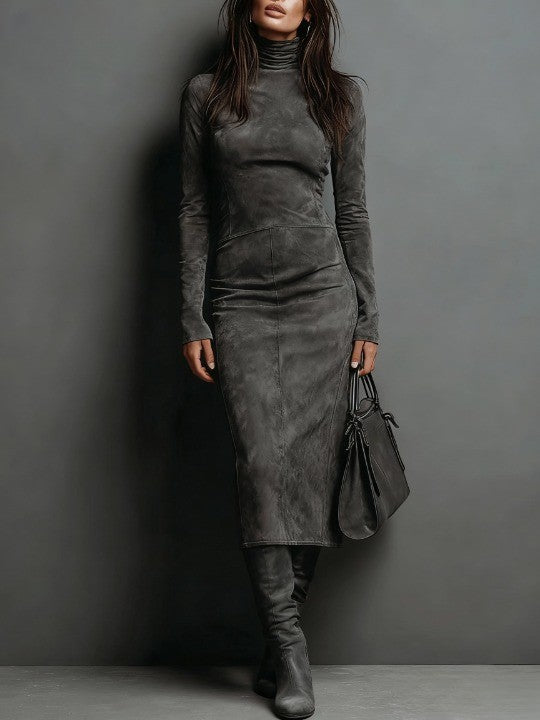 Lorène | Midi-Kleid in Braun mit Wildleder-Effekt