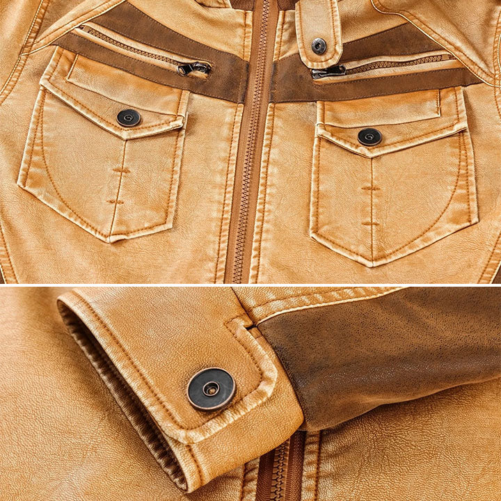 Paul™ | Vintage Zweifarbige Kapuzen-Bikerjacke