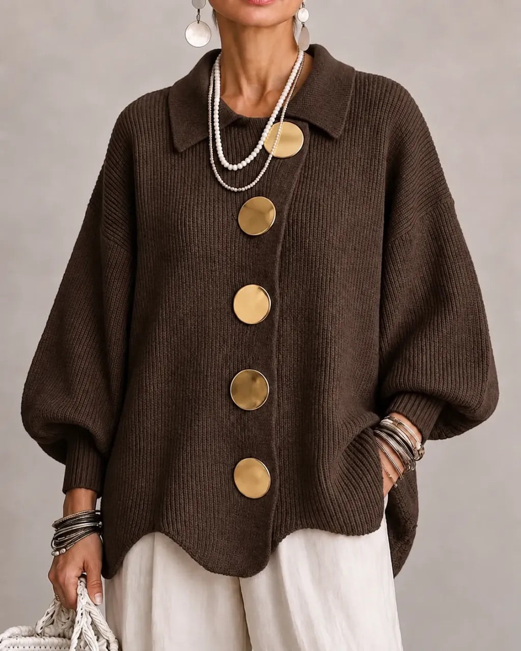 Karina - Oversized Kragen-Button Cardigan