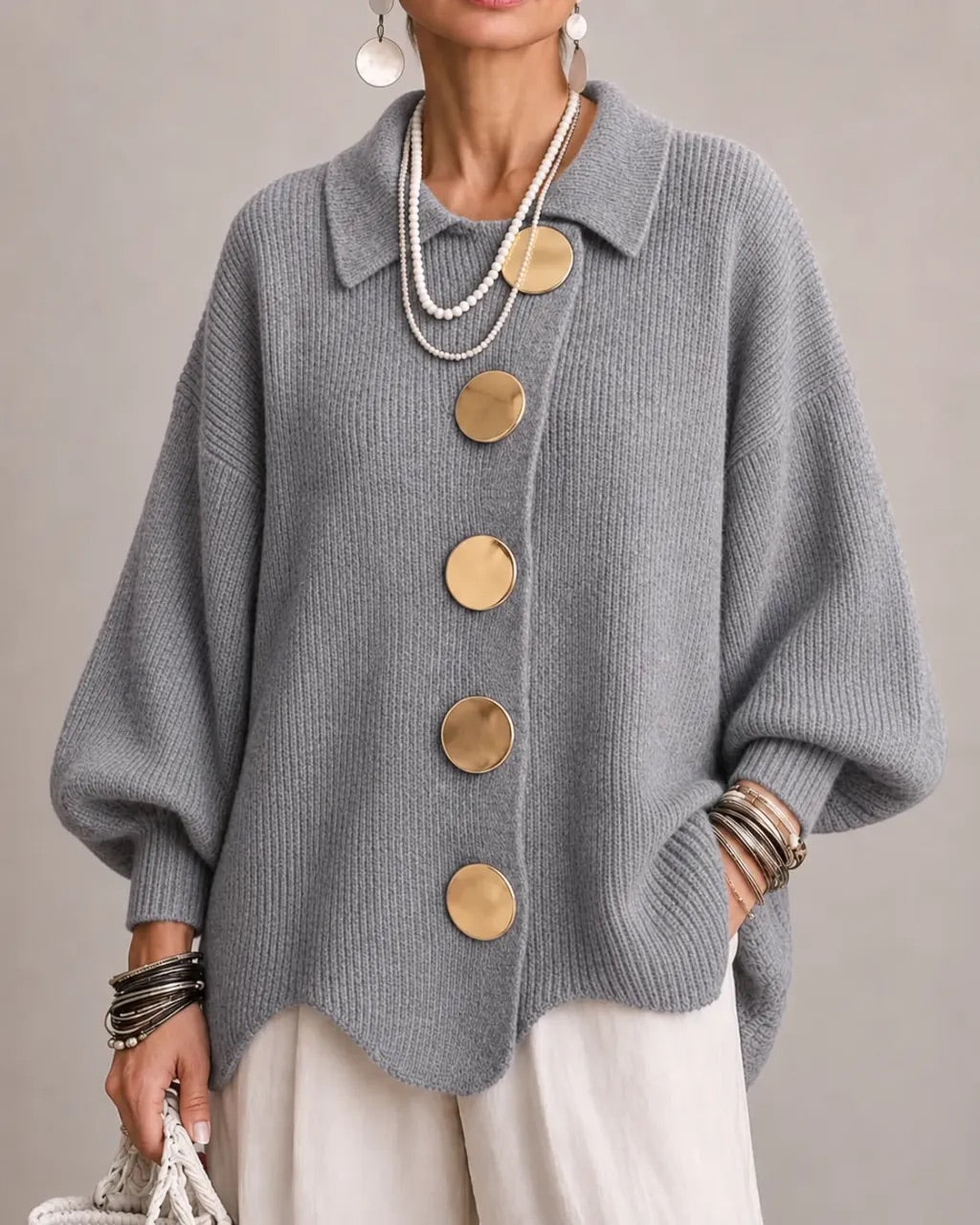 Karina - Oversized Kragen-Button Cardigan