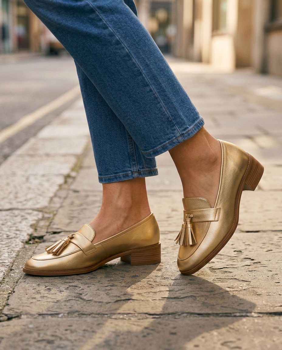 Mokassin Dorotea — Gold mit Quasten