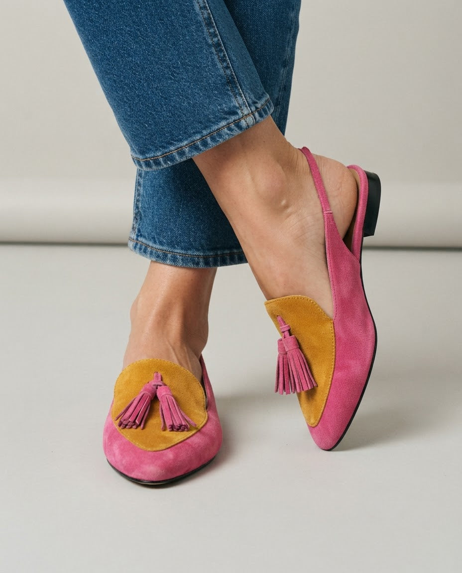 Slingback Elena — Fuchsia und Senf