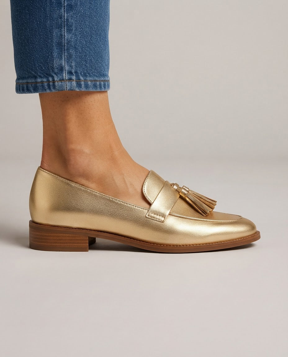 Mokassin Dorotea — Gold mit Quasten