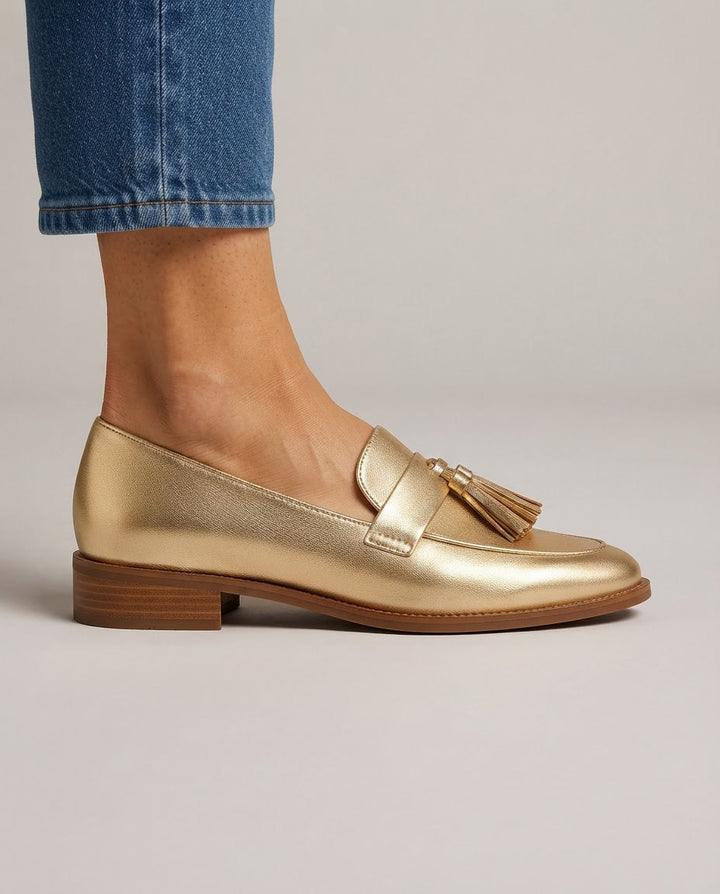 Mokassin Dorotea — Gold mit Quasten