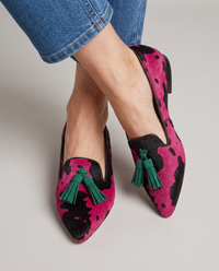 Mokassin Ginevra — Fuchsia Kuh, Grüne Quasten