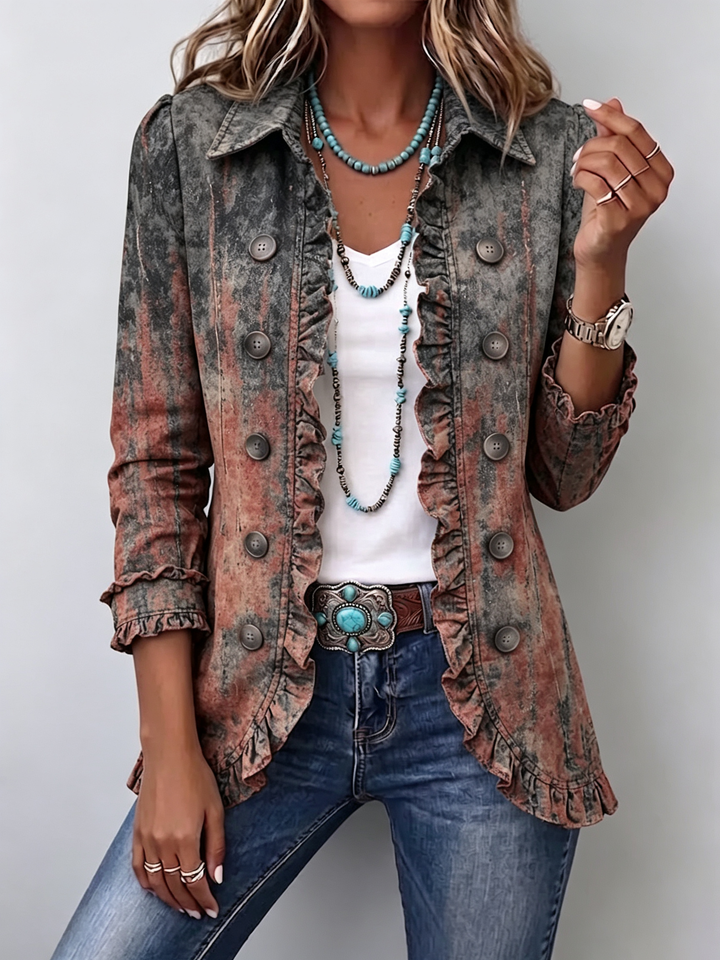 Benita | Strukturierte Degradé-Jacke mit Volants