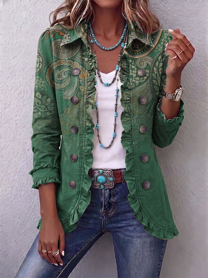 Jacinta | Cashmerejacke in Grün mit Volants